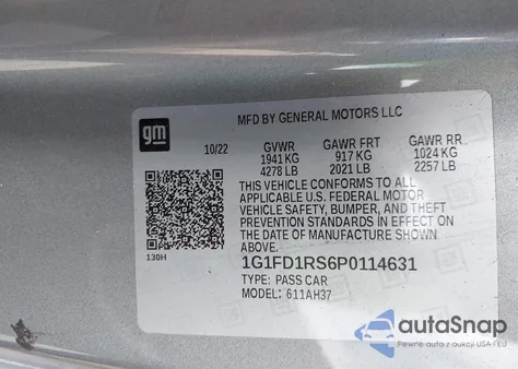 2023 Chevrolet Camaro Lt from USA, damaged, VIN 1G1FD1RS6P0114631